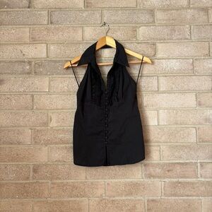 y2k noir office siren halter cotton top